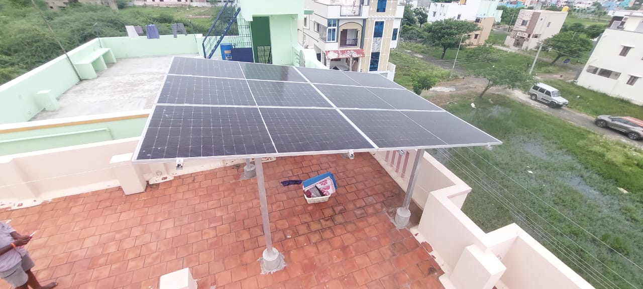 Solar panels installed on an open terrace.